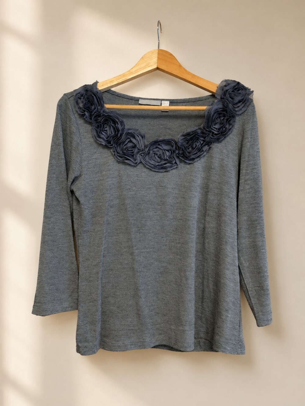 Forever Fashion Gray 3/4 Sleeve Embellished Shirt